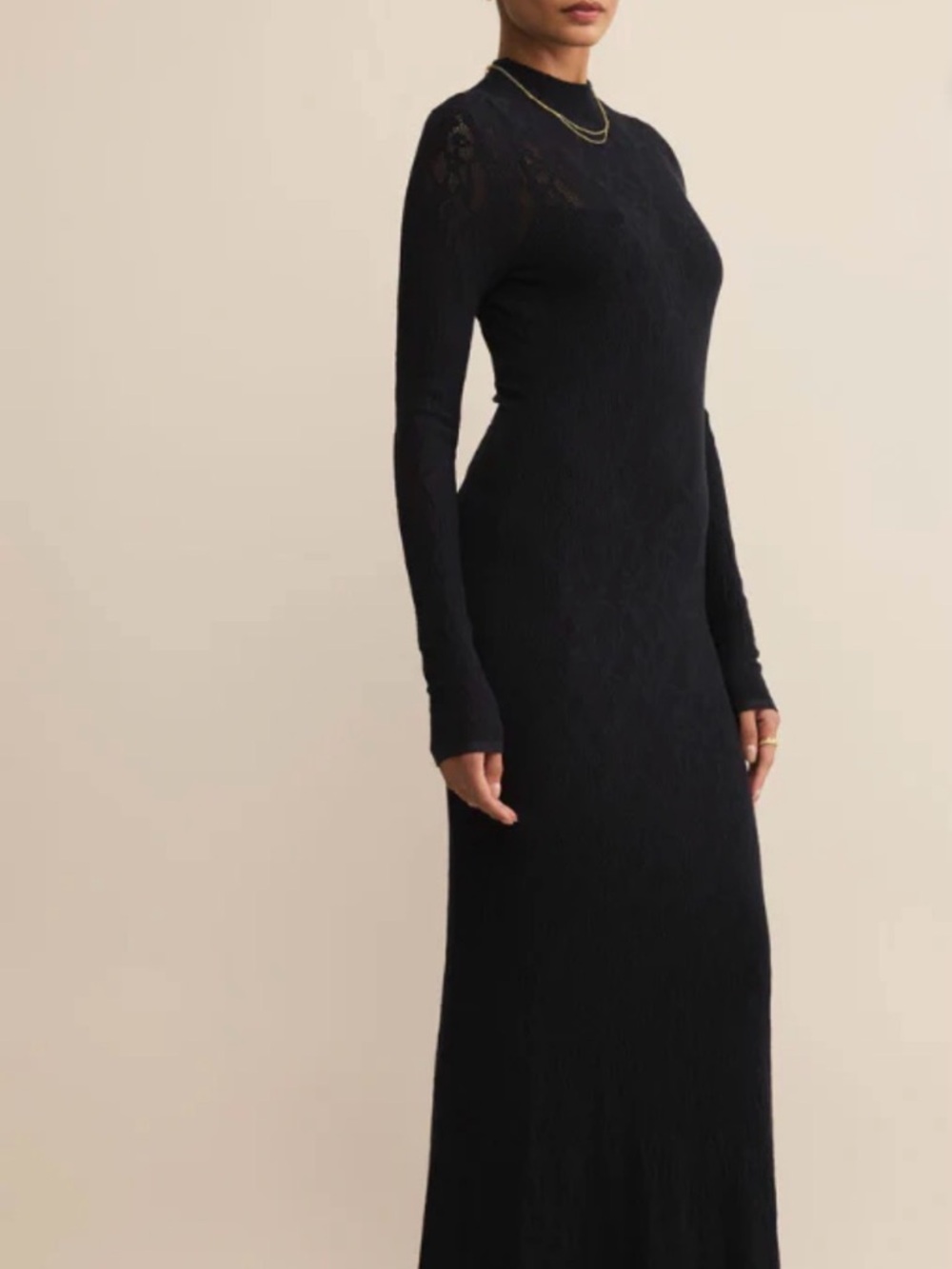 Z Supply Black Lace-Inset Turtleneck Maxi Dress